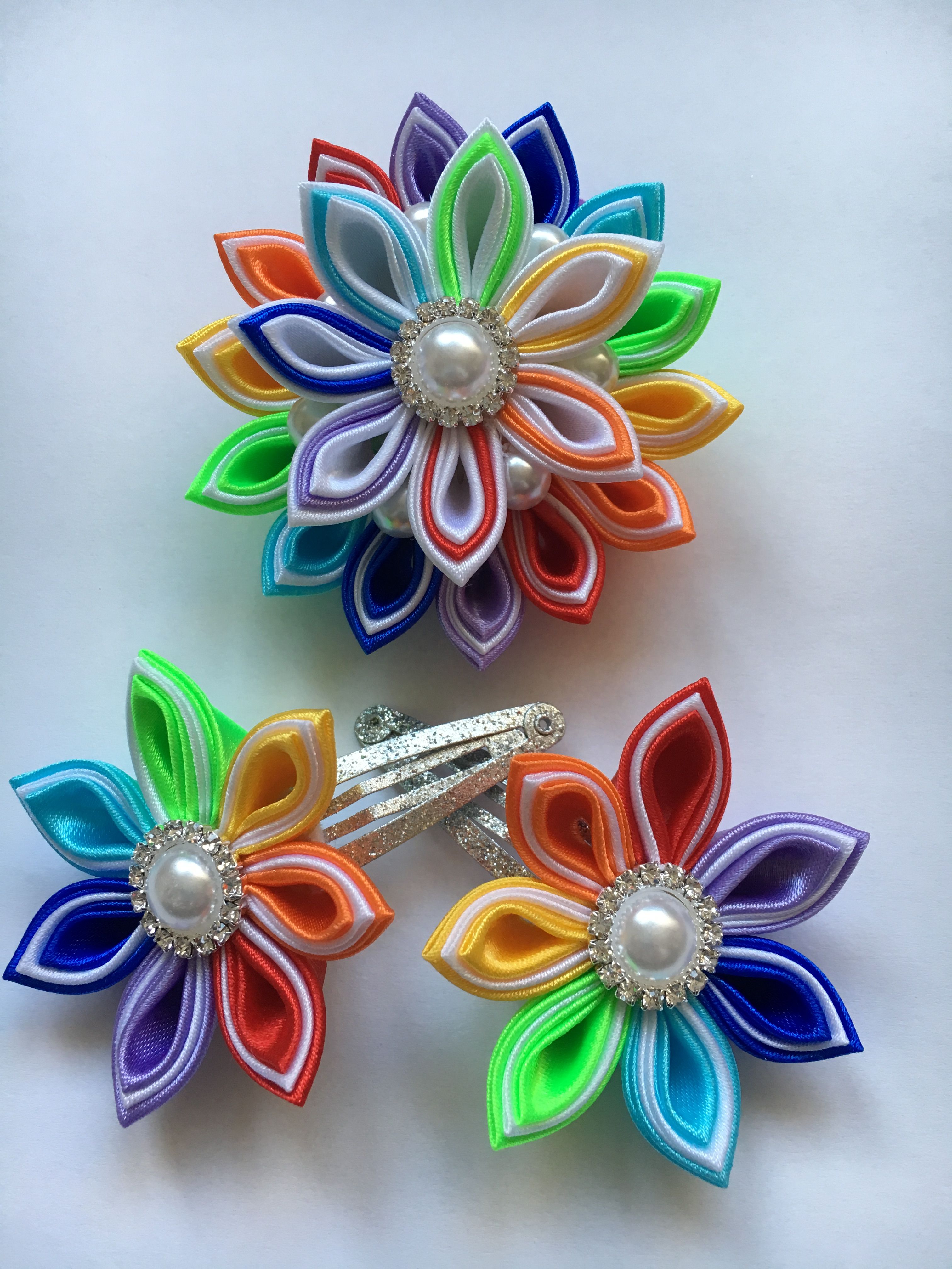 Set sponiek - dúhové Kanzashi